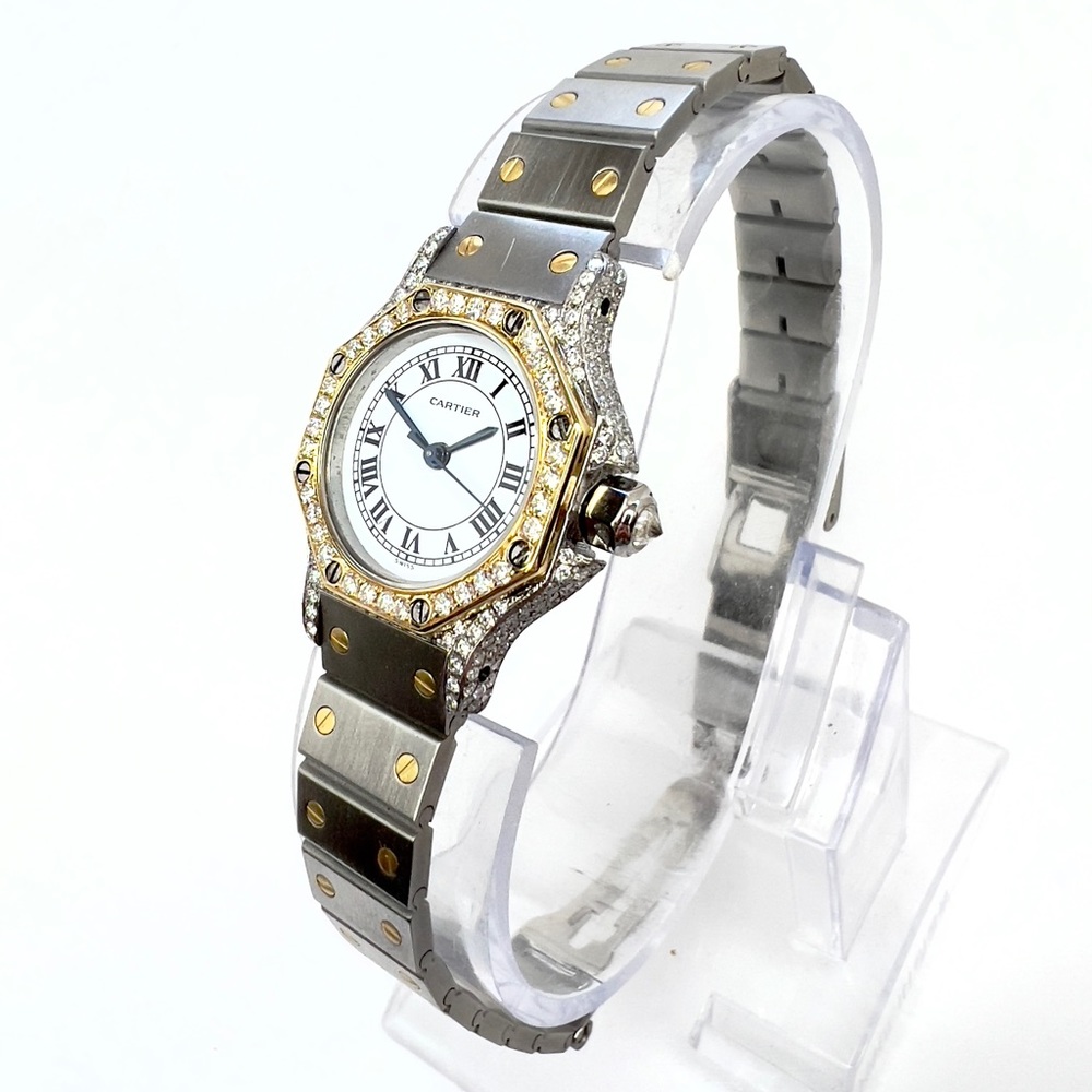 CARTIER SANTOS OCTAGON 25mm Automatic 2 Tone 1.5TCW DIAMOND WatchWhite Dial